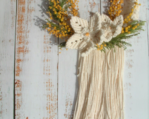 ミモザのマクラメリース #2 1点物 ドライフラワー ainailona-88 通販