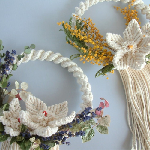 ミモザのマクラメリース #2 1点物 ドライフラワー ainailona-88 通販