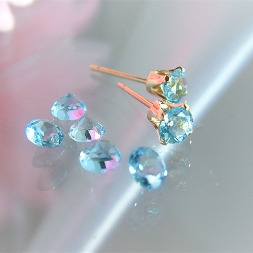 VORONOI ブルートパーズ スタッドピアス 11月誕生石・ロンドンブルートパーズ＜宝石質AAA＞のスタッド