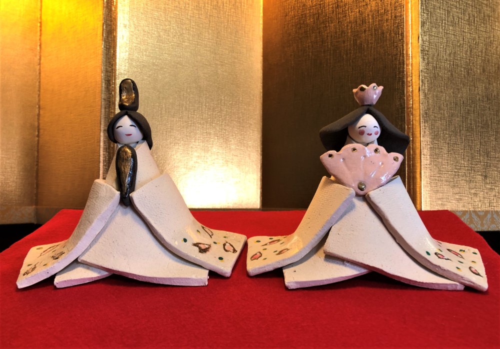 美濃焼 陶器のお雛様 手作りの一点ものです 美濃焼 手作りの陶器の