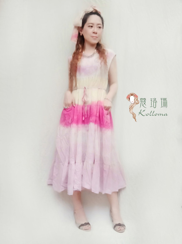 ♔蔻珞瑪♘  Ⓓⓔⓢⓘⓖⓝ - 渲染綁帶長洋裝-粉黃桃 第10張的照片