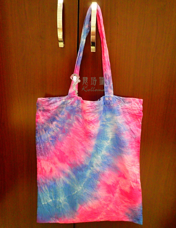 ♔蔻珞瑪♘ Ⓓⓔⓢⓘⓖⓝ - 手染購物袋-藍桃 第2張的照片