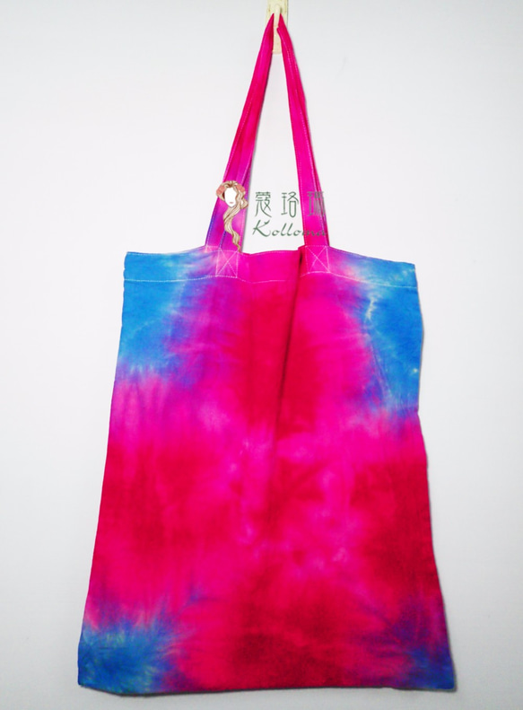 ♔Koroma♘ Ⓓⓔⓢⓘⓖⓝ - 手染めショッピングバッグ-ピーチブルー 4枚目の画像