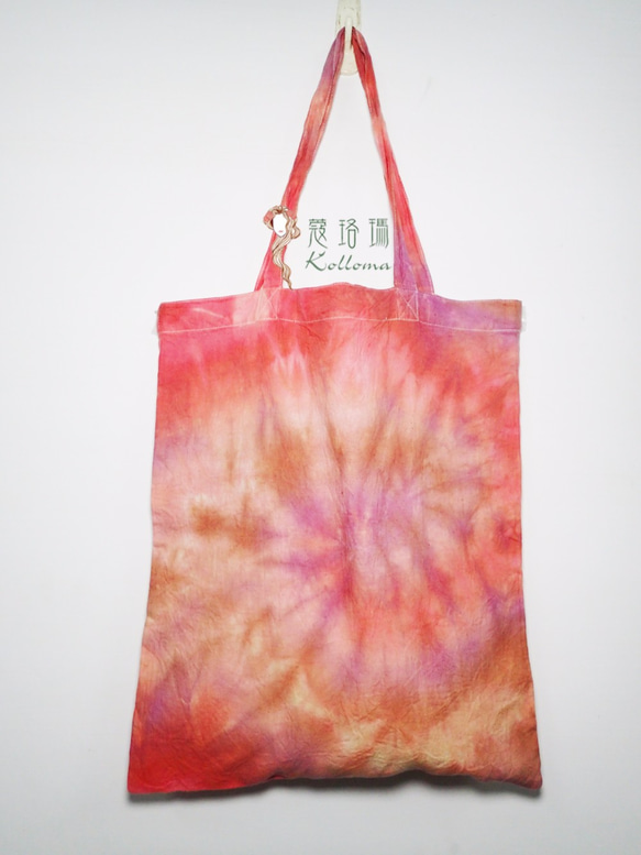 ♔Koroma♘ Ⓓⓔⓢⓘⓖⓝ - 手染めショッピングバッグ-赤紫オレンジ 1枚目の画像