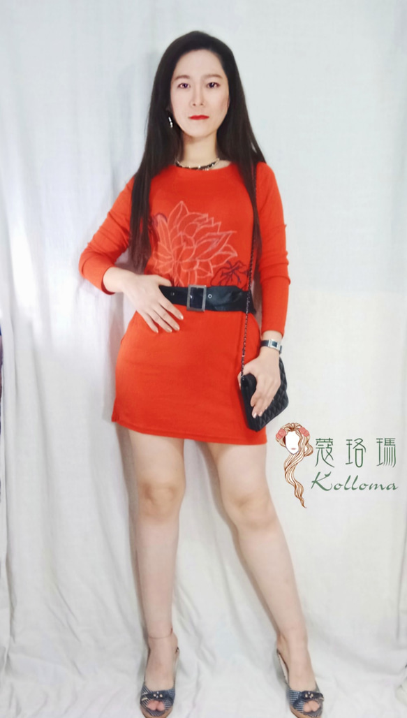 ♔蔻珞瑪♘  Ⓓⓔⓢⓘ長袖長上衣-【線花/獻花】(紅) 原價$780 第9張的照片
