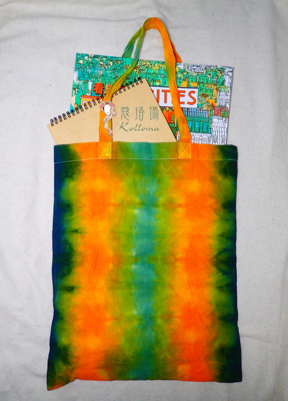 ♔蔻珞瑪♘ Ⓓⓔⓢⓘⓖⓝ - 手染購物袋-草綠黃 第2張的照片
