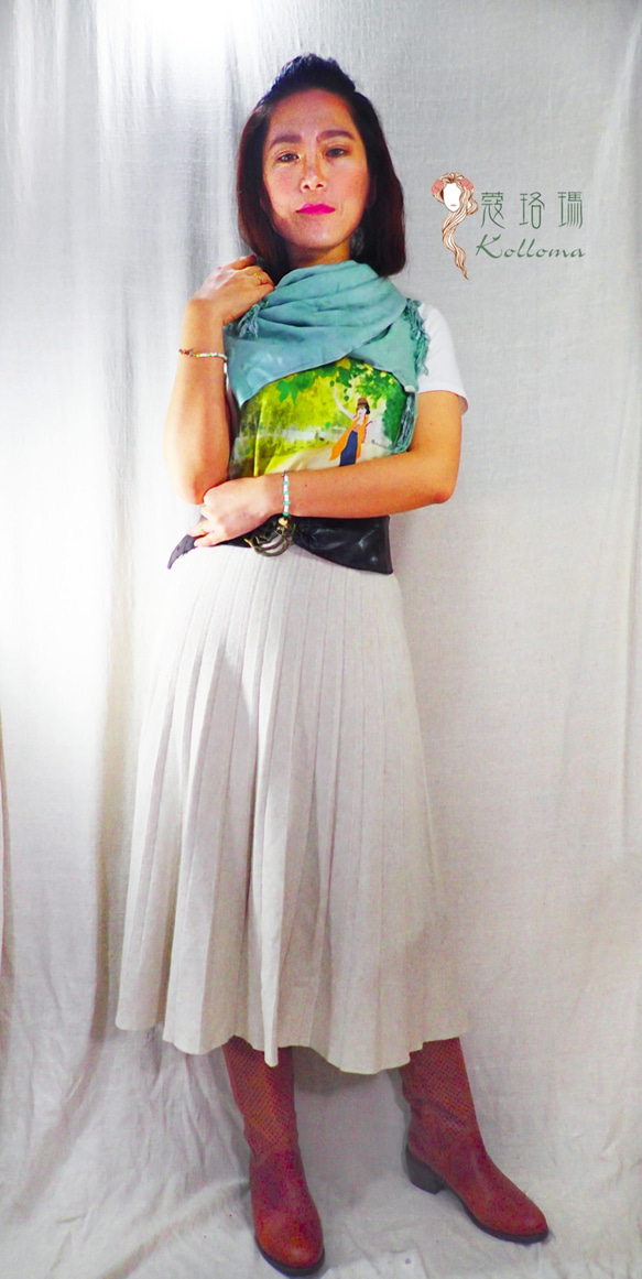♔蔻珞瑪♘ Ⓓⓔⓢⓘⓖⓝ - 渲染絲光棉圍巾-蒂芬妮綠 第4張的照片