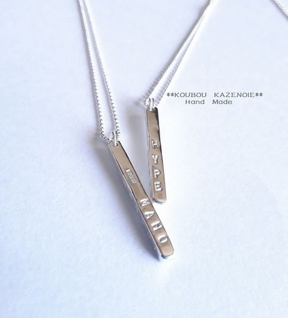 世界に一つだけ　SILVER950角線◆Square Stick Necklace◆　受注制作・刻印無料 7枚目の画像