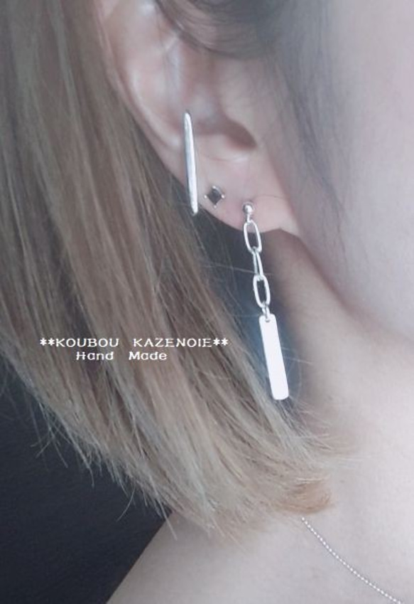 世界に一つだけ◆Silver950　Chain earrings & pierce◆　受注制作　刻印無料 2枚目の画像