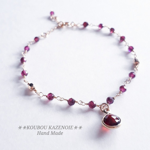 超美品♡宝石質 ロードライトガーネット ブレスレット 宝石質◇ロードライトガーネット◇14KGF&18KGPトップブレスレット 受注