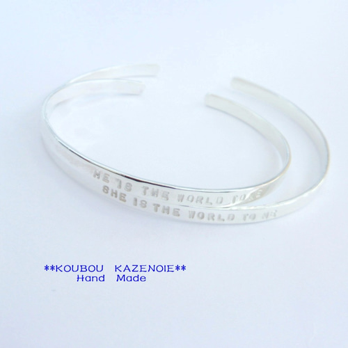 世界に一つオリジナル刻印入りシルバーバングル4mm オーダーメイド