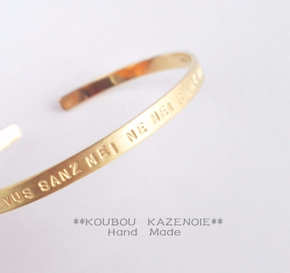 送料無料♪世界に一つだけシルバーバングル4mmゴールドカラー　オーダーメイド　受注制作・刻印無料