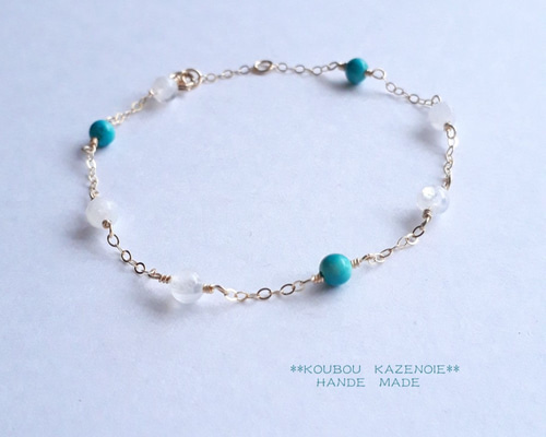 レン◆高品質✧ブルームーンストーンブレスレット✧14kgf 14KGFブレスレット◇Chain and beads◇ブルームーンストーン
