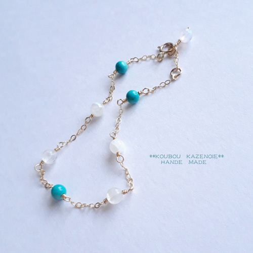 レン◆高品質✧ブルームーンストーンブレスレット✧14kgf 14KGFブレスレット◇Chain and beads◇ブルームーンストーン