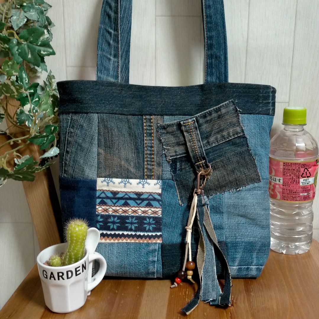 流行 リメイクデニムトートバッグ ICHI ハンドメイド トートバッグ トートバッグ