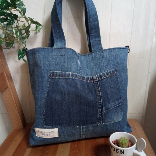 ♾専用♾ ふんわりトートバッグ▸︎▹︎デニムリメイク レオパ▸︎▹︎ハンドメイド デニムリメイク＊トートバッグ：98 トートバッグ 柚柊(閉店