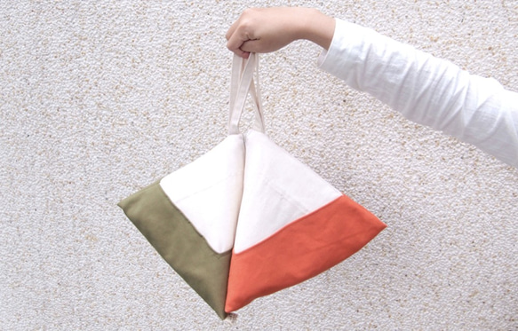 アースカラーは、幾何学的三角キャンバスハンドバッグ/バッグバラの乾燥 - コーラルオレンジ（M） 4枚目の画像