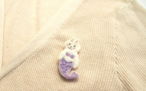 貓咪 珍珠 美人魚 羊毛氈 刺繡 插畫 小別針(1P) 第4張的照片