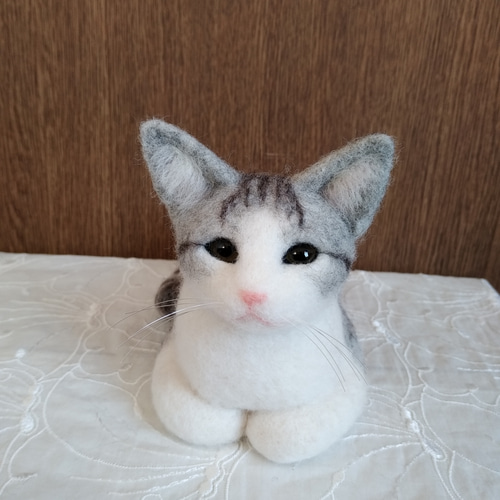羊毛フェルト 猫 サバ白 羊毛フェルト masapan 通販 18049385