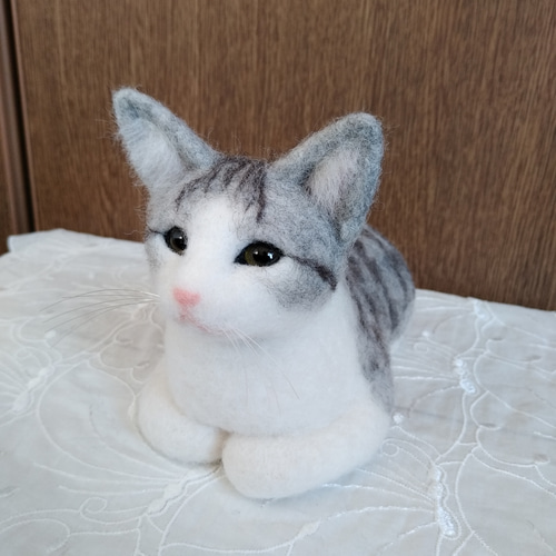 羊毛フェルト 猫 サバ白 羊毛フェルト masapan 通販 11304388 羊毛フェルト 猫 サバ白 羊毛フェルト masapan 通販 11304388