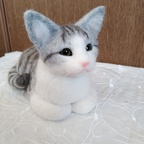 羊毛フェルト 猫 サバ白 羊毛フェルト masapan 通販 11304388