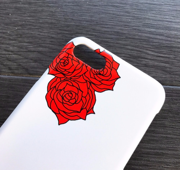 送料無料 ［iPhone5/5s/SE/6/6s/7］[Galaxy/Xperia] プラケース 白×赤 バラ 2枚目の画像