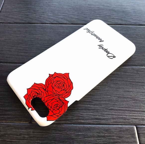 送料無料 ［iPhone5/5s/SE/6/6s/7］[Galaxy/Xperia] プラケース 白×赤 バラ 3枚目の画像