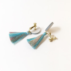 【銷售!!】數量有限！ *真皮（BlueGray）和流蘇◯▲穿孔耳環和耳環 第5張的照片
