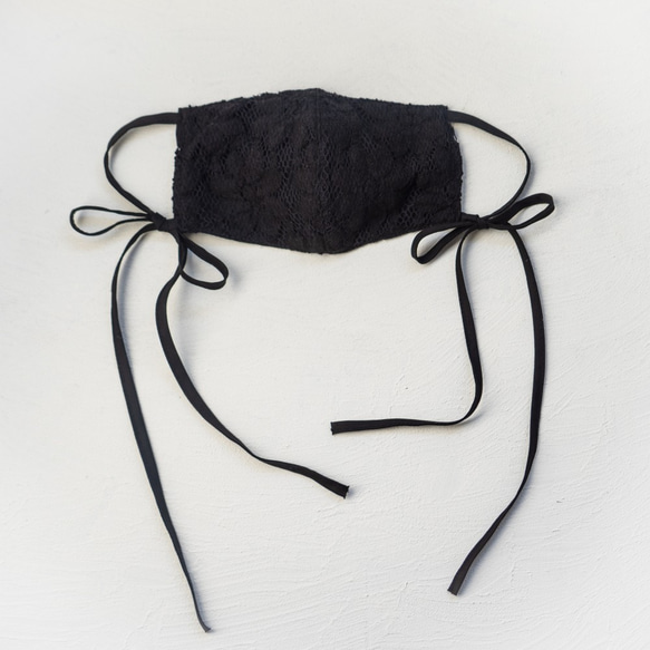 lace ribbon mask cover (blackflower) レース リボン マスク カバー 2枚目の画像