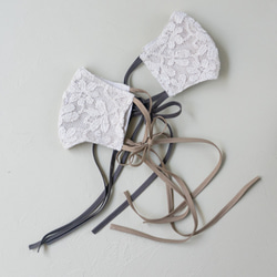 lace ribbon mask cover (linenflower-b) レース リボン マスク カバー 2枚目の画像