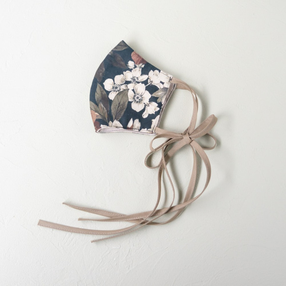 【SALE】cotton print  triple gauze ribbon mask  (chic-be) 4枚目の画像