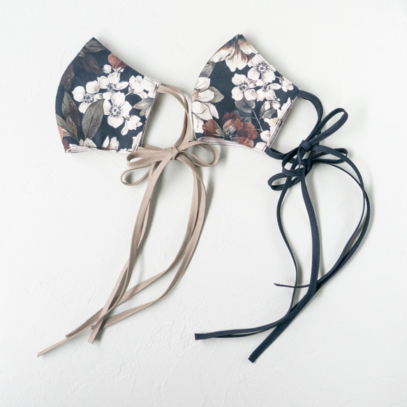 【SALE】cotton print  triple gauze ribbon mask  (chic-be) 5枚目の画像