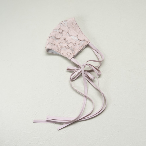 lace ribbon mask cover (dusty pink) レース リボン マスク カバー 1枚目の画像