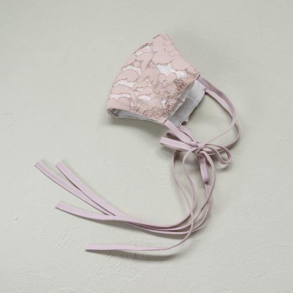 lace ribbon mask cover (dusty pink) レース リボン マスク カバー 4枚目の画像