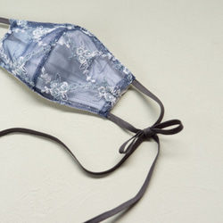 lace ribbon mask cover (lake blue) レース リボン マスク カバー 2枚目の画像