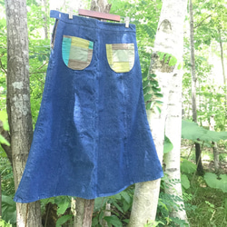 １点もの　デニム　マーメイドスカート　コットン　パッチワークポケット　綺麗めロング　 6枚目の画像