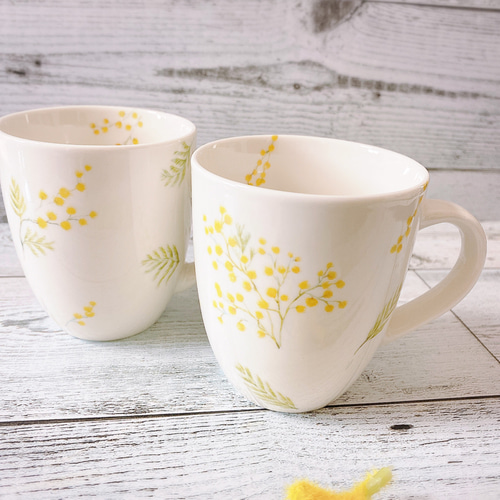 ✨ミモザ柄✨マグカップ✨Aデザイン✨2個✨SET その他素材