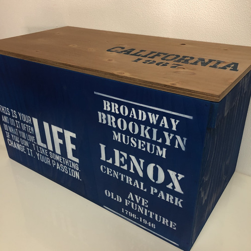 ウッドボックス 木製 ネイビー×ウォルナット 2Lペットボトル 収納可能  