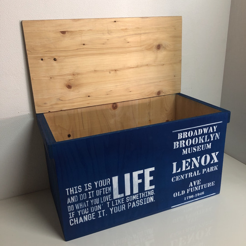 ウッドボックス 木製 ネイビー×ウォルナット 2Lペットボトル 収納可能  