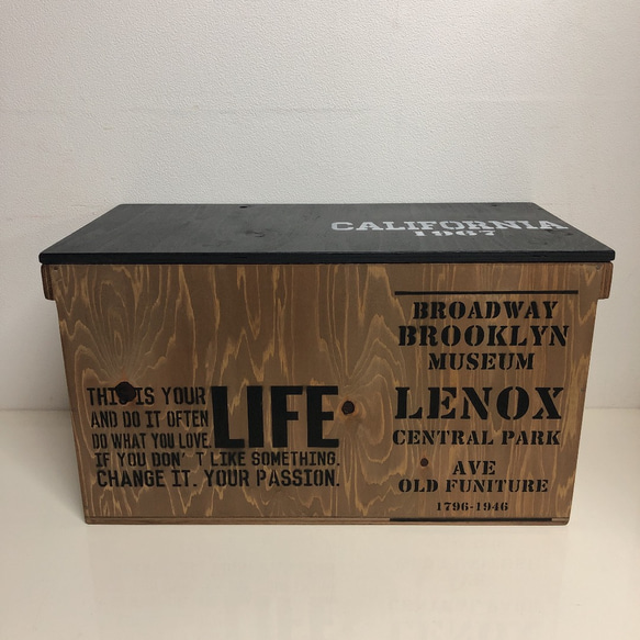 ウッドボックス ウッド 木製 ウォルナット×ブラック 収納可能箱 新品 2枚目の画像