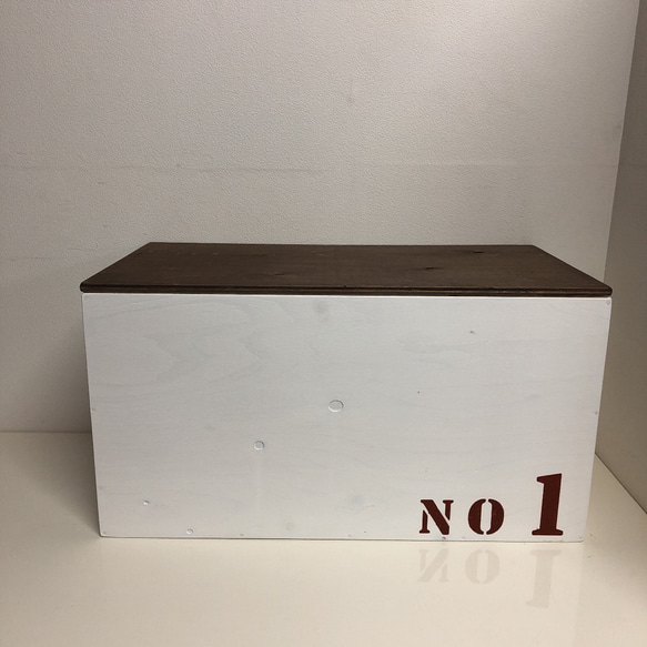 ウッドボックス 木製 ホワイト×ウォルナット NO1 収納可能箱 新品 2枚目の画像