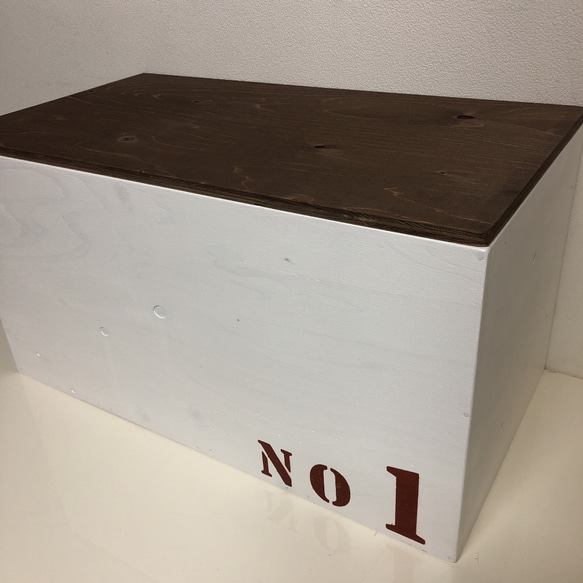 ウッドボックス 木製 ホワイト×ウォルナット NO1 収納可能箱 新品 3枚目の画像
