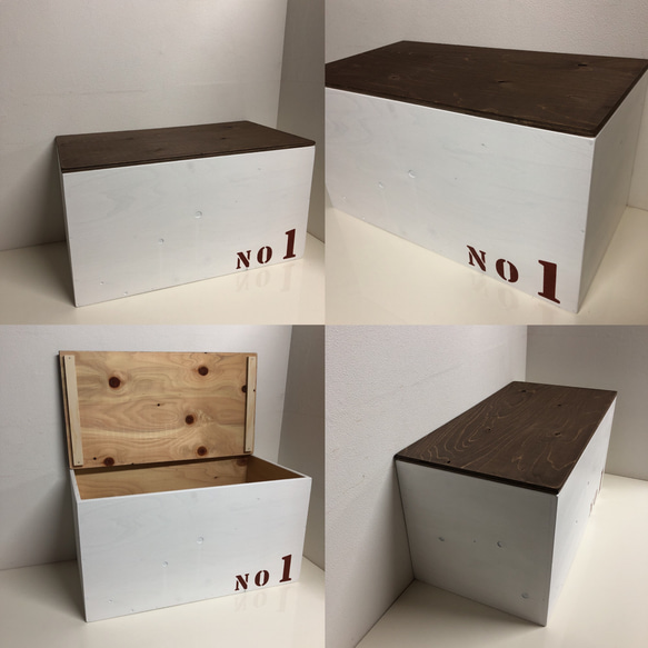 ウッドボックス 木製 ホワイト×ウォルナット NO1 収納可能箱 新品 8枚目の画像