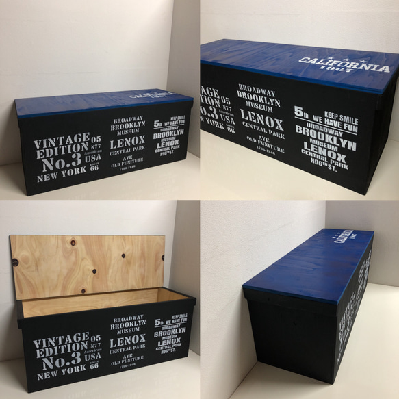 ウッドボックス BLACK×NAVY★ ロング 収納箱 BOX 8枚目の画像
