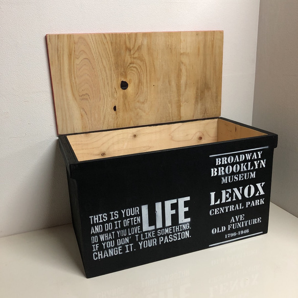 ウッドボックス 木製 ブラック×レッド 収納可能箱 新品 5枚目の画像