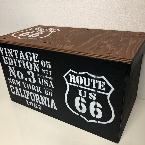 ウッドボックス  ROUTE66 BLACK×WALNUT 収納箱 新品 未使用 3枚目の画像