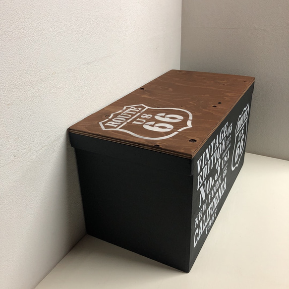 ウッドボックス  ROUTE66 BLACK×WALNUT 収納箱 新品 未使用 6枚目の画像