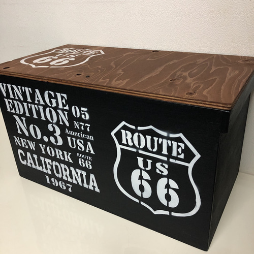 ウッドボックス ROUTE66 BLACK×WALNUT 収納箱 新品 未使用