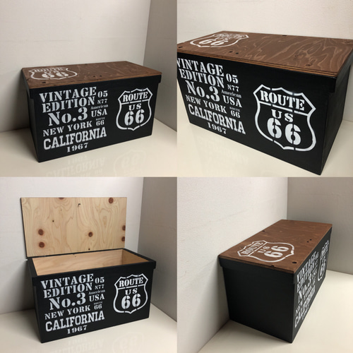ウッドボックス ROUTE66 BLACK×WALNUT 収納箱 新品 未使用