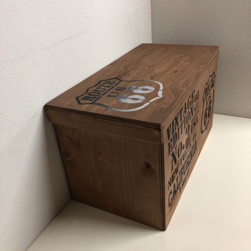 ウッドボックス ROUTE66 ウォルナット 2Lペットボトル収納可能箱
